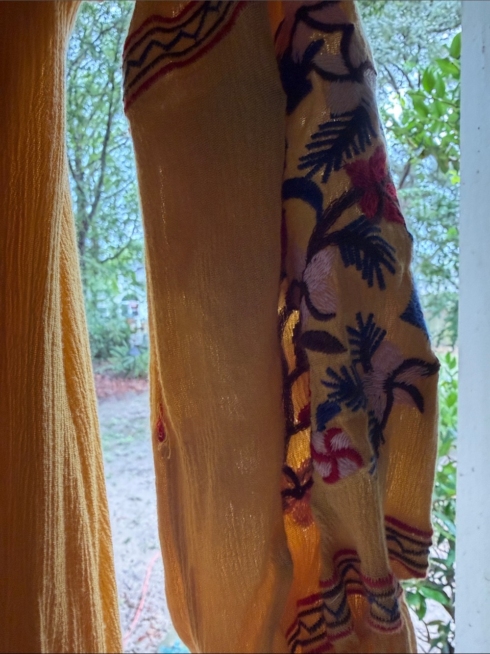Off-Shoulder Yellow Embroidered Mini Dress - Picture 7 of 9